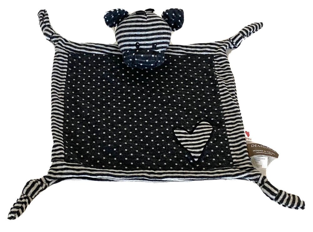 Zebra Baby Lovey Security Blanket Cotton Knotted Soother Dark Gray Demdaco